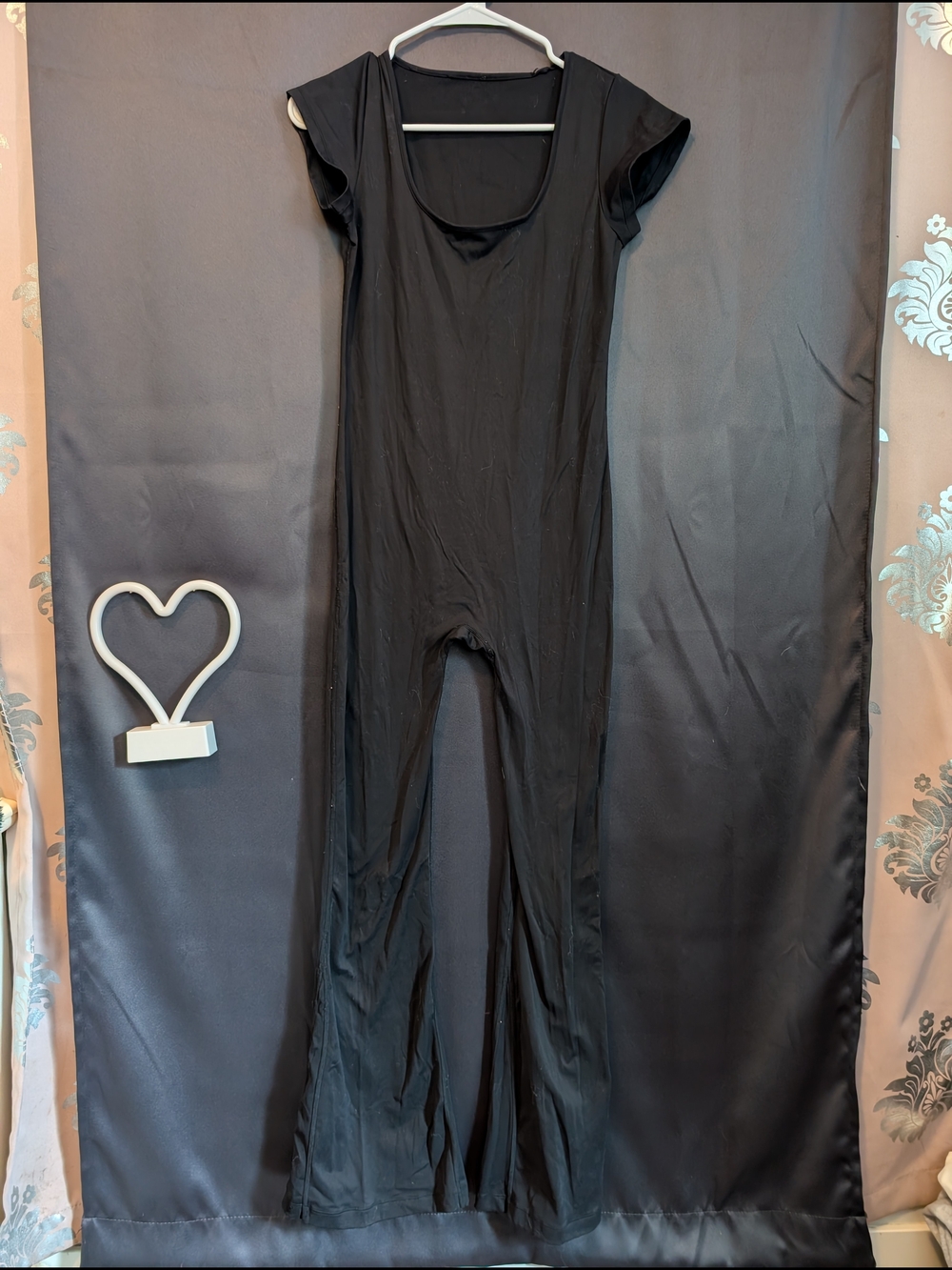 Black Women's Full-Length Sculpting Bodysuit No Front Sem Flared Wide Legged
